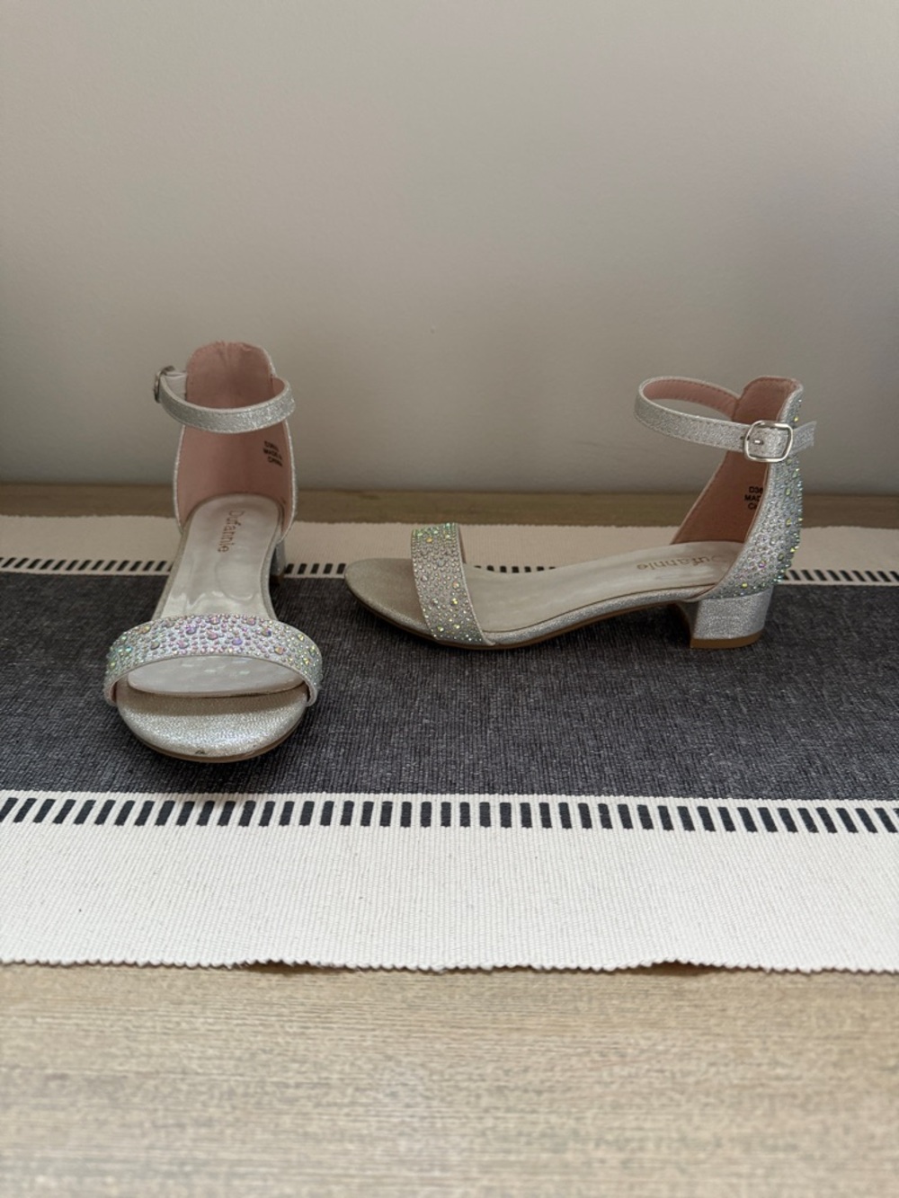 Sparkle Ankle-Strap Block Heel Sandals - Silver